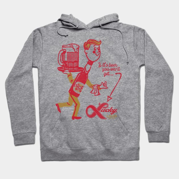 Lucky Retro Defunct Beer Man Hoodie by darklordpug